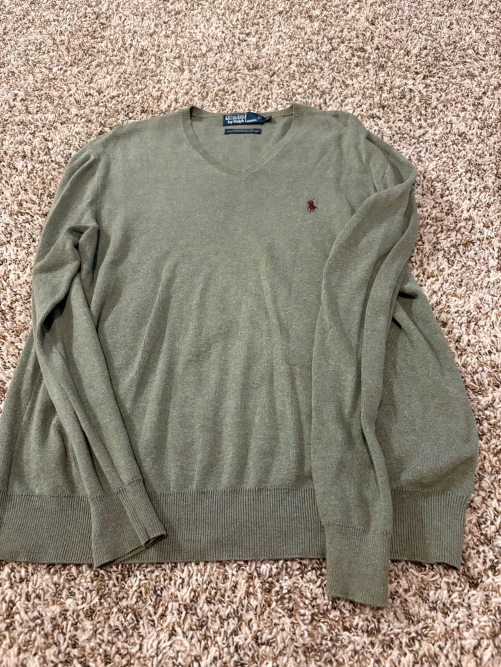 Polo Ralph Lauren Olive V-Neck Cotton Sweater size m - Picture 1 of 5